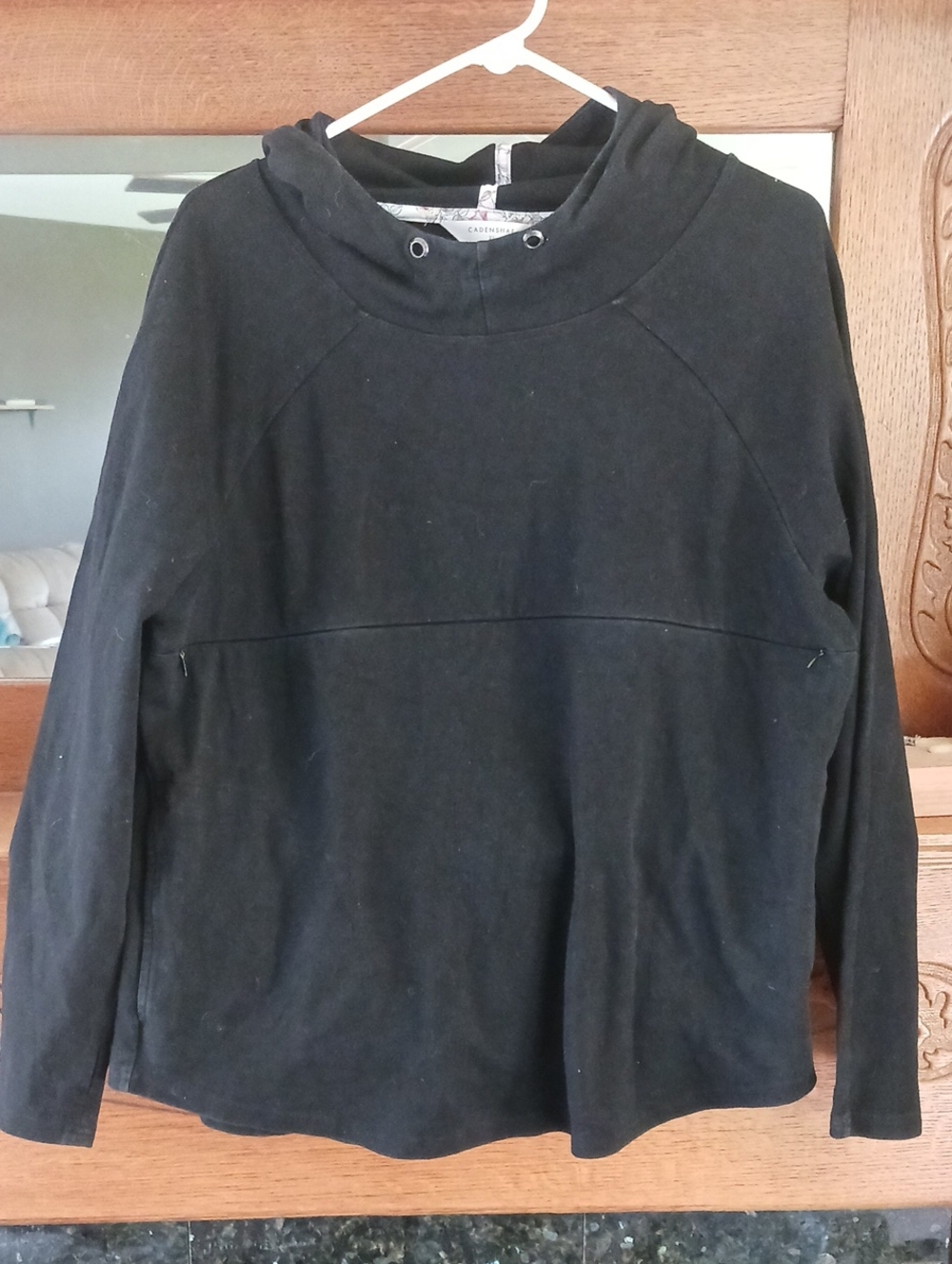 Cadenshae Black Hooded Pullover Zip Nursing Sweater